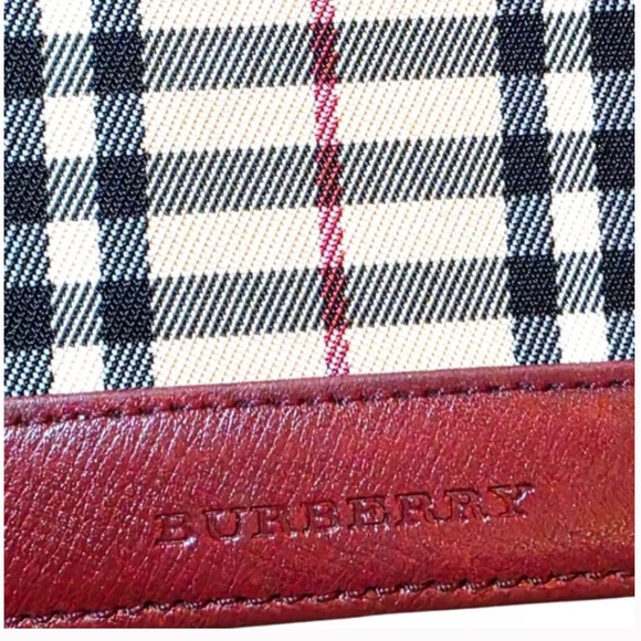 Burberry Classic Plaid Burgundy Leather Trim Cardholder Wallet Bifold NovaCheck - Picture 11 of 12